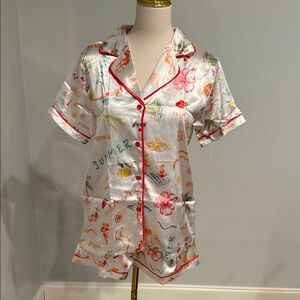 Women’s Mermaid Summer Floral Print Satin Pajama Set